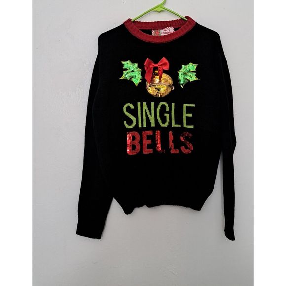 Ugly Christmas SWEATER Sweaters - Ugly Christmas SWEATER Womens Medium SINGLE BELL GRAPHIC RED GREEN